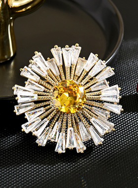 Iridescent Flower Brooch, Firework Zircon Leaf Lapel Pin