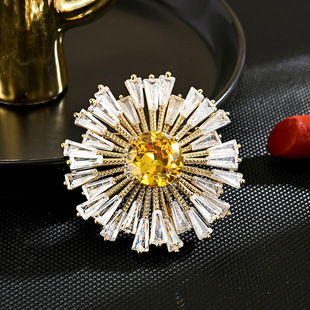 Firework Brooch Zircon Leaf Pin Iridescent Lapel Flower