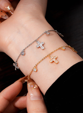 锆石十字架流苏吊坠手链