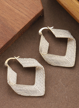 Hollow Diamond Earrings,Geometric Face Slimming Luxury Studs