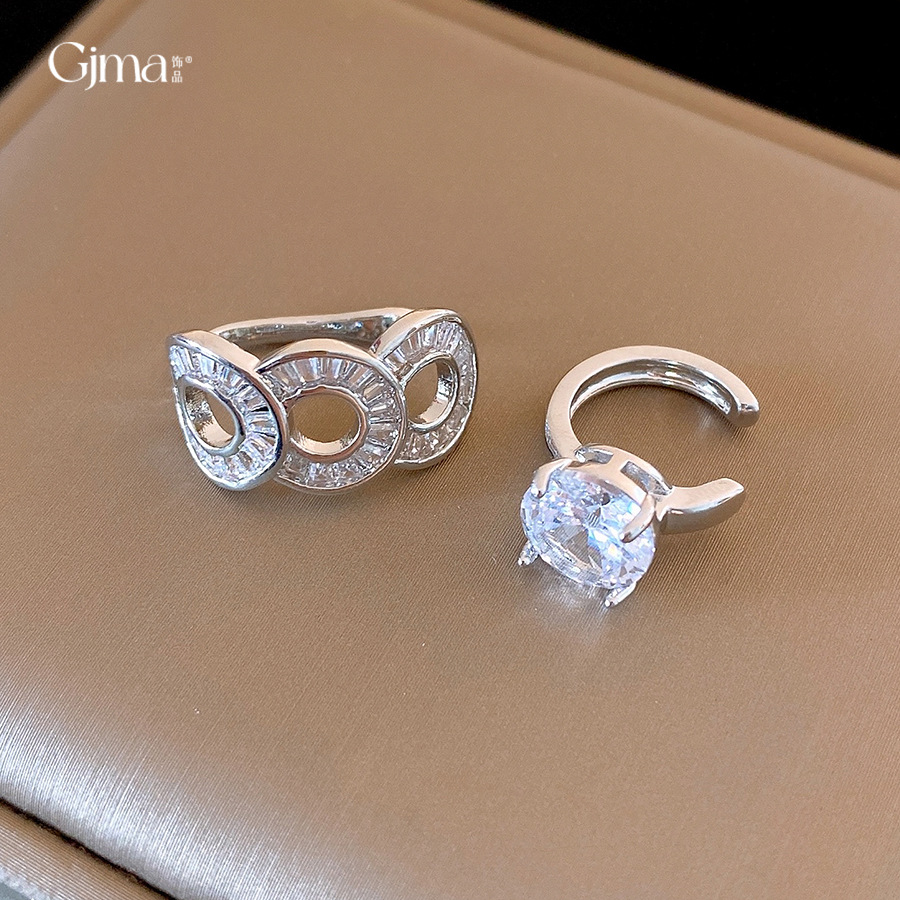 韩系简约锆石圆形镂空耳夹