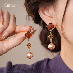 Earrings French Pearl 18K Luxury Floral Vintage Studs Gold