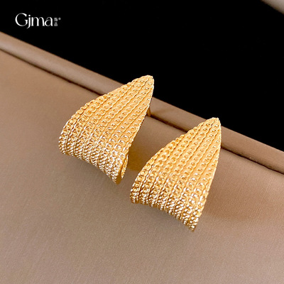 红楼银针耳钉女欧美简约水滴纹路