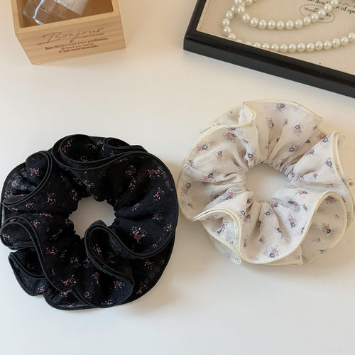 轻奢韩系碎花网纱大肠发圈女