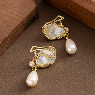 Shell Portrait Earrings, Woman Figure Elegant Silver Studs