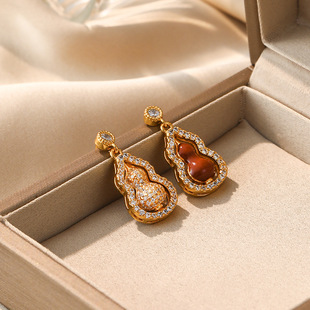 Spinning Gourd Earrings, Double Sided Zircon Luxury Studs