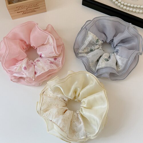 甜美褶皱四层网纱大肠发圈女