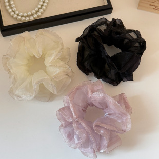 Layer Double Scrunchie Holder Summer Ponytail Mesh Pink