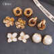 Pearl Geometric Earrings Vintage Enamel Floral Luxury Studs