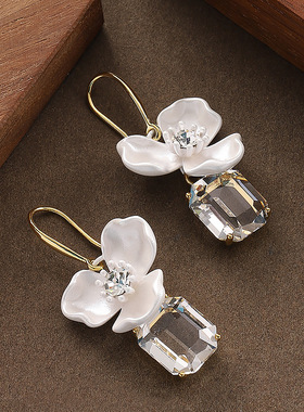 Glass Flower Earrings, Fairy Transparent 3D Luxury Studs