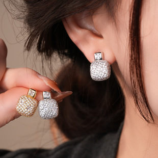 18K Gold Plated Zircon Square Stud Earrings Elegant