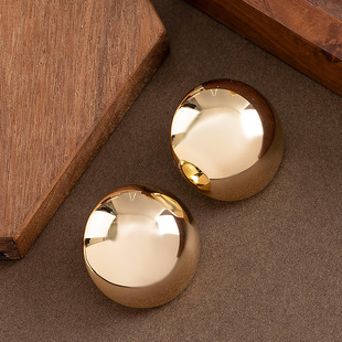 Disc Bold Earrings Geometric Stud Glossy Metal