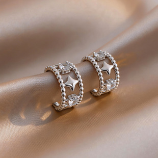 Earrings Studs Korean Hoop Hollow Minimalist Star Zircon
