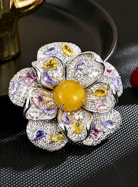 Agate Rose Brooch, Winter Luxury Lapel Pin for Coats