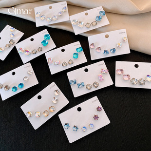 Silver Glass Square & Round Flower Earrings, Luxury Studs