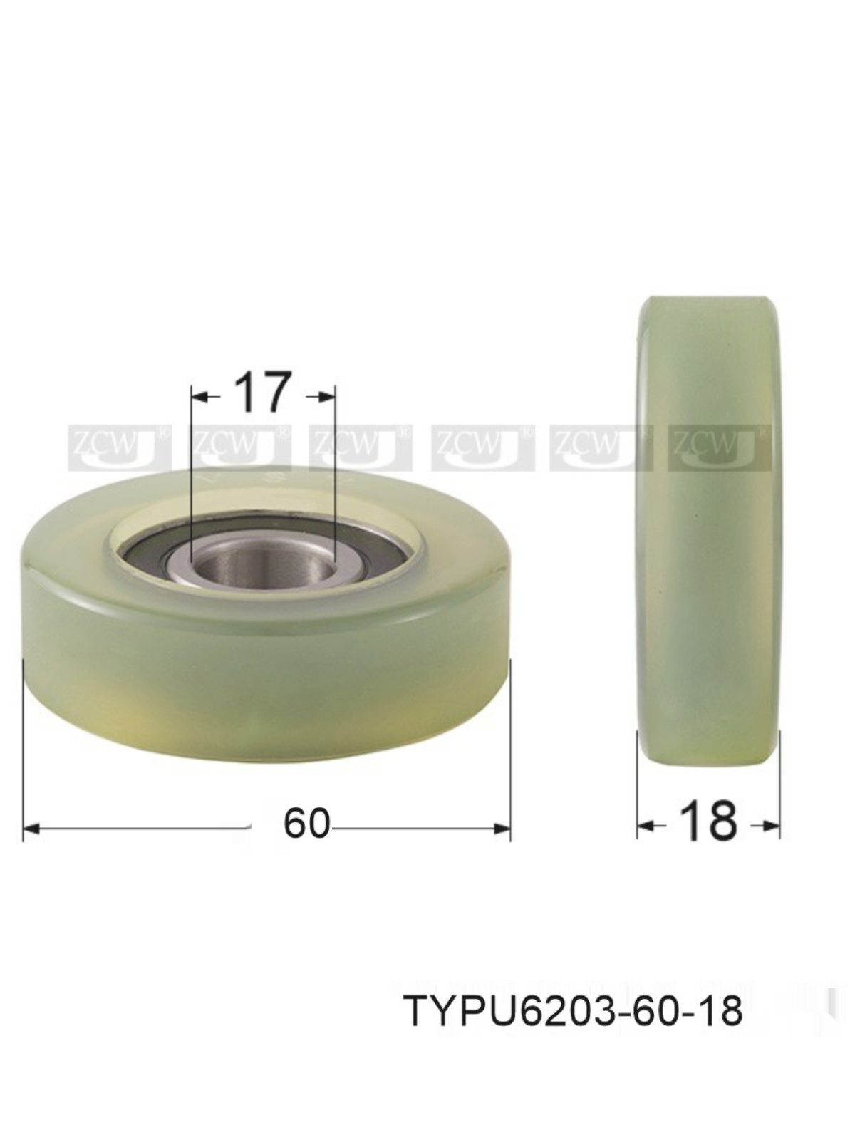 6203轴承包胶外径50 60PU聚氨酯内径17mm静音软胶轮滚动滑轮17*50