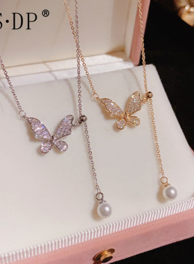 夏季新款小众设计感时尚精致抽拉式蝴蝶项链女气质感百搭颈链