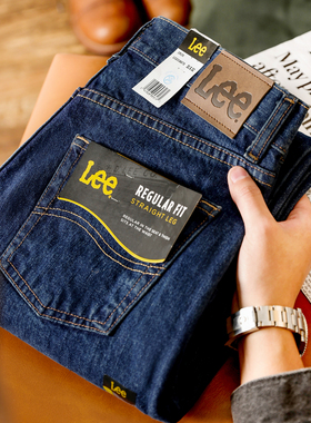 阿瞳牛社正品 Lee李深蓝色原色休闲舒适中腰高端牛仔裤男直筒宽松