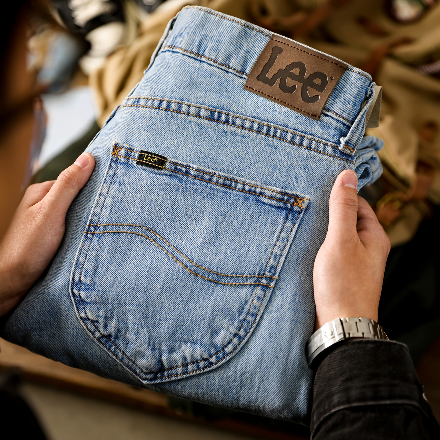 Lee李浅色直筒男士修身牛仔裤