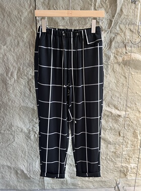 特 AZIOI 9分格纹外穿裤 女裤 裤子 95438