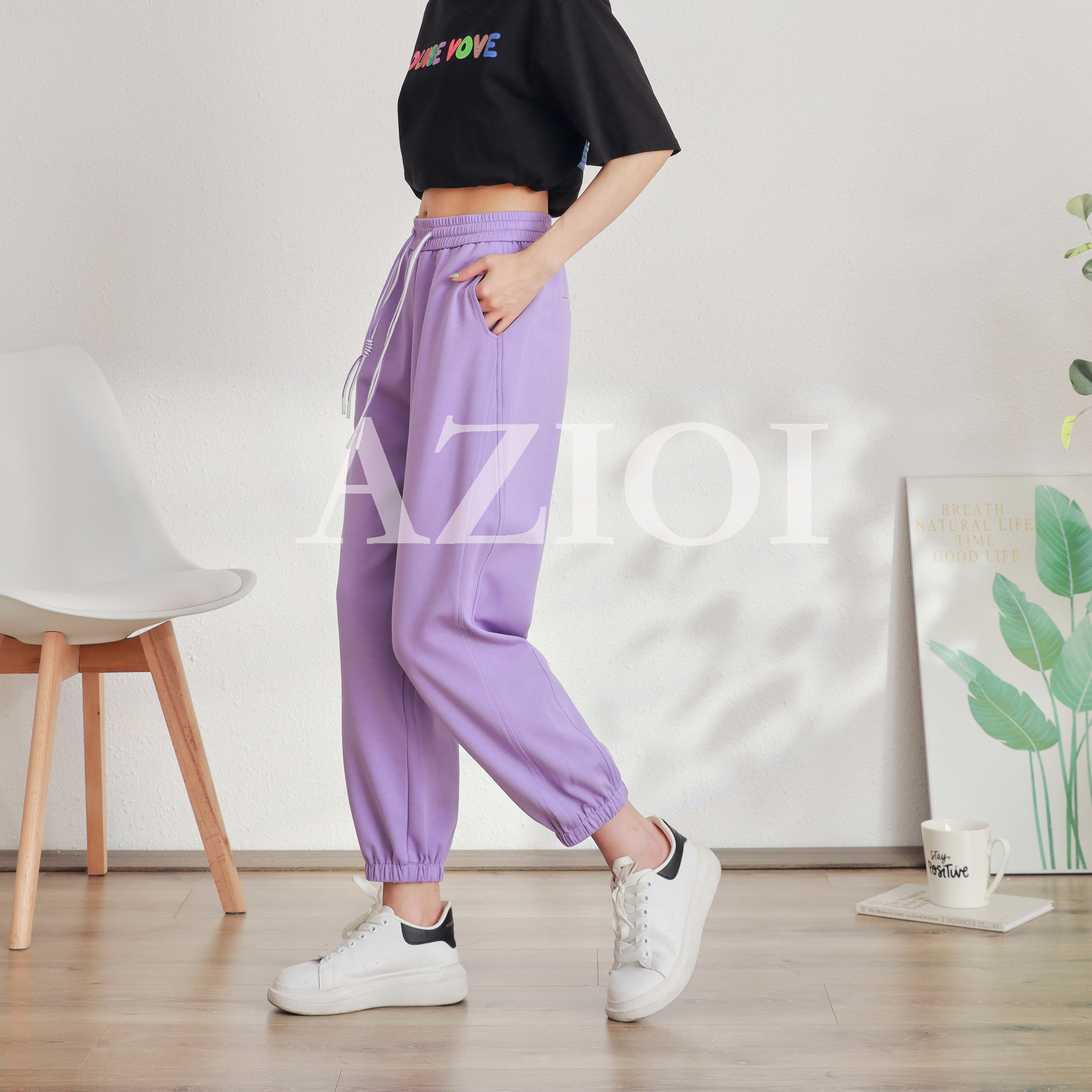 AZIOI 阿卓依 薄棉缩脚裤休闲裤