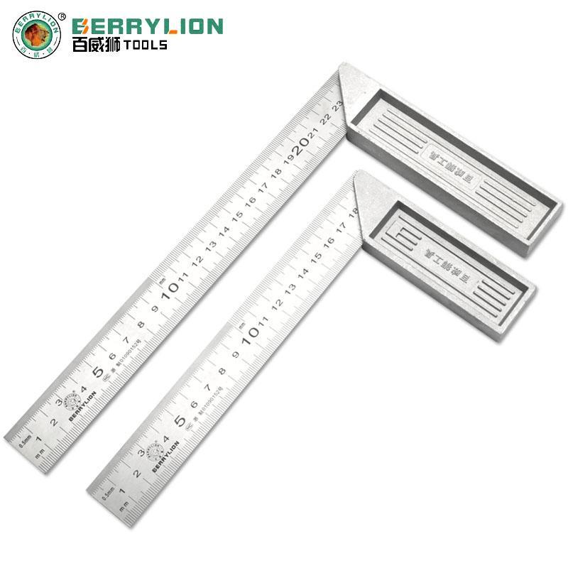 百威狮木工角尺90度加厚铝合金宽座不锈钢直角拐尺L型测量靠尺装