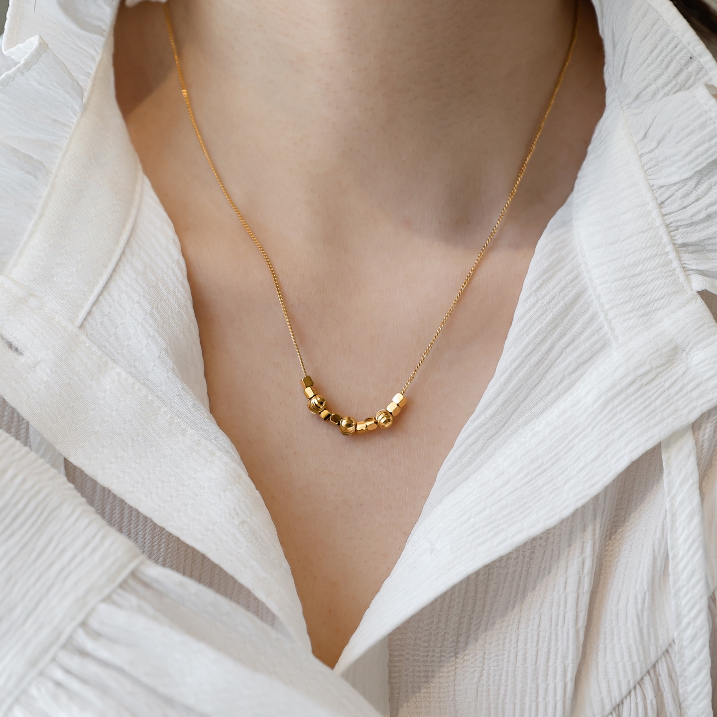 不掉色金色小珠珠碎金子项链