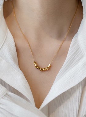 不掉色金色小珠珠碎金子项链