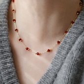 高品质 法式 复古简约轻奢镀18K金红尖晶石项链女锁骨链颈链礼物