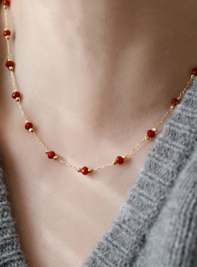 法式复古镀18K金红尖晶石项链