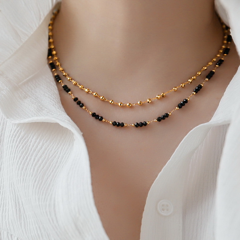 法式复古镀18K金黑尖晶石项链