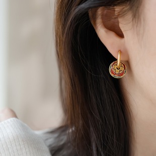 血脉觉醒~国潮珐琅花朵一款多戴耳环小众高级设计耳圈耳饰新中式
