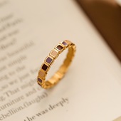 不掉色 显白小众设计滴油彩色方块戒指女食指指环高级感轻奢