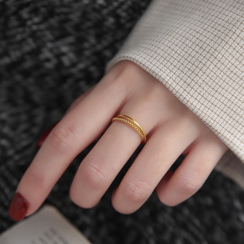 ins双环戒指小众文艺不掉色