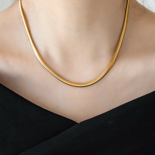 不掉色 高级感小众 意大利镀18K金软蛇骨链锁骨项链女毛衣链长款