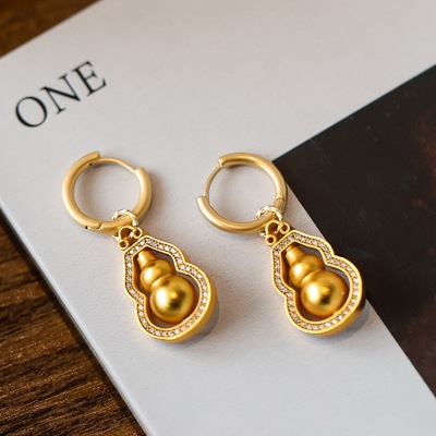 新中式微镶锆石葫芦耳环