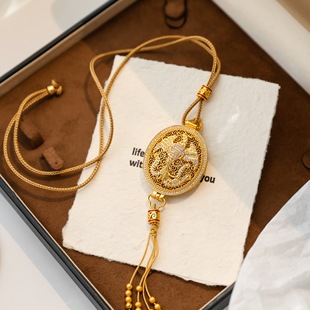 重工奢华~复古镶钻凤凰大吊坠项链女金色双面镂空花纹夸张毛衣链