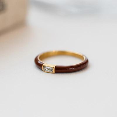 不掉色复古红色素圈戒指