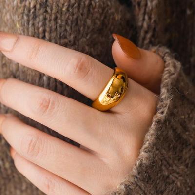 欧美复古18K金高级感亮面戒指