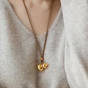 高品质~新中式龙鳞实心葫芦吊坠棕绳抽拉项链女长款毛衣链礼物