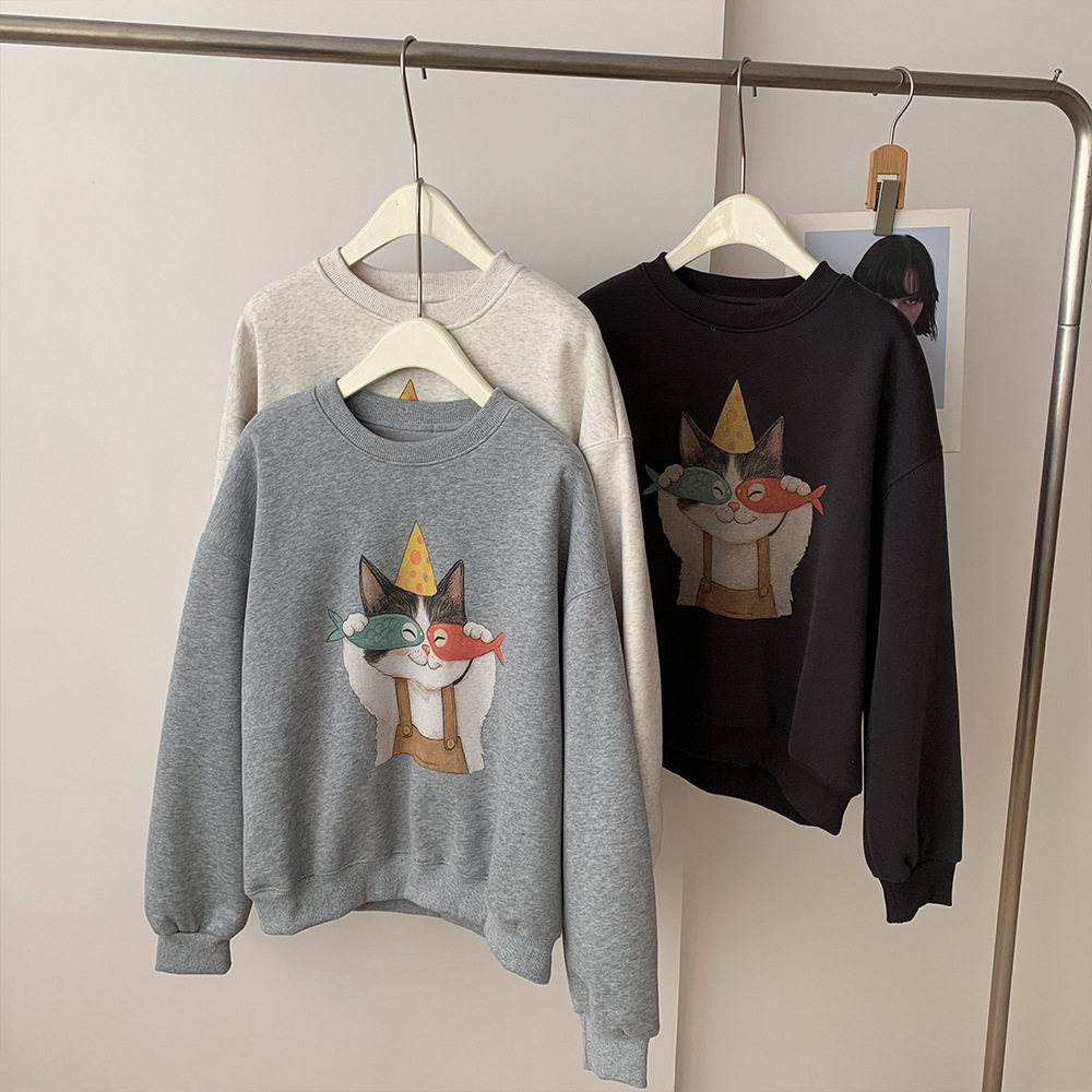 重磅韩版圆领卫衣女2025新款爆款小个子秋冬加绒加厚美式宽松上衣