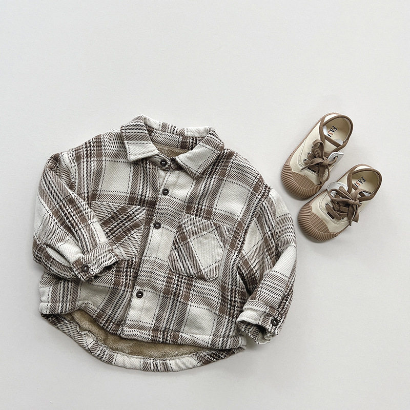 男童文艺范格子加绒衬衫冬季新女童韩版复古上衣外套中小童潮童装,童装/婴儿装/亲子装,衬衫,淘宝优惠券,粉丝福利购,淘宝优惠卷