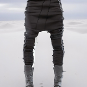 CHAUNK沙丘废土不对称立体剪裁撞色压条拼色纯棉修身 打底卫裤 中性