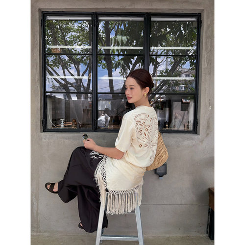 NEW 2026夏日焕新 韩版宽松后背重工勾花镂空棉短袖T恤女 C8776