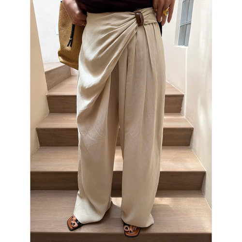 NEW 2026夏日焕新 老钱风系带三角巾屁帘棉麻阔腿休闲裤女 C8763