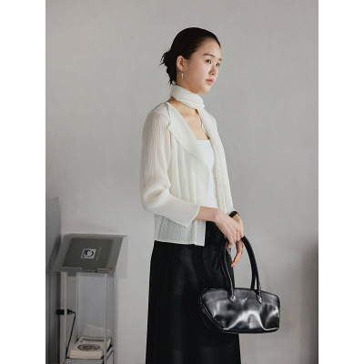 时AG  春焕新 褶皱美学 气质通勤弹力显瘦开衫式长袖外套 30726-1