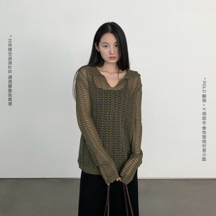 NT 和纸纱复古老钱风镂空针织衫女夏季设计感轻薄宽松长袖罩衫