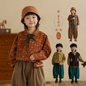 春装 衬衫 衣服男童衬衣男宝宝纯棉上衣洋气 儿童碎花长袖 砚台家童装