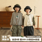 背心男宝宝开衫 风儿童薄款 上衣潮 工装 砚台家男童森系纯棉马甲春装