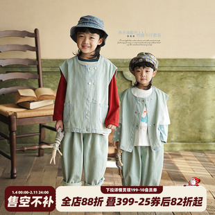 砚台家男童潮帅气时髦套装春秋新款儿童外穿马甲宝宝牛仔裤两件套